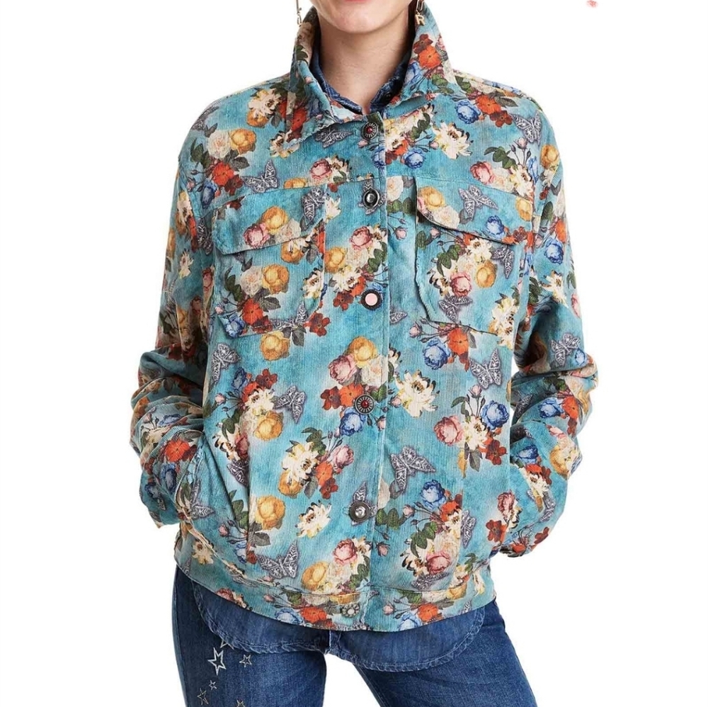 Deziqual corduroy floral corduroy jacket